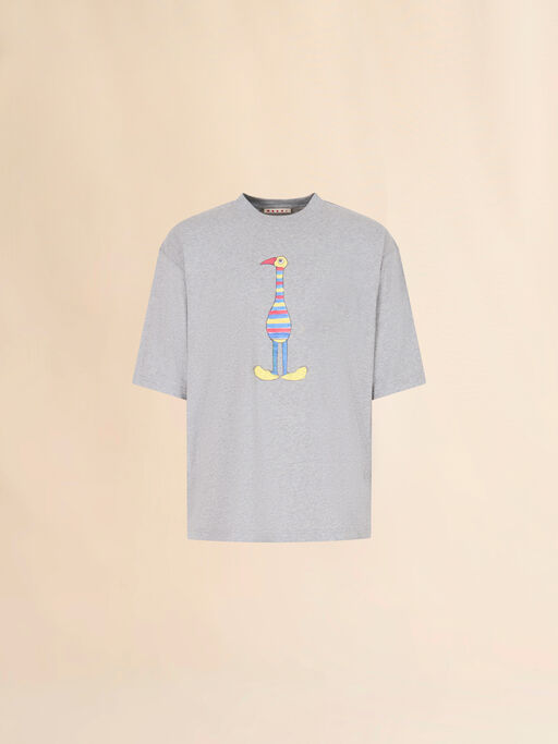 Grey cotton T-shirt with Marni Animal Alphabet "I" print - Shirts