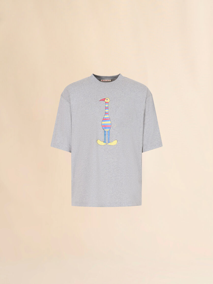 Grey cotton T-shirt with Marni Animal Alphabet "I" print, Image 1