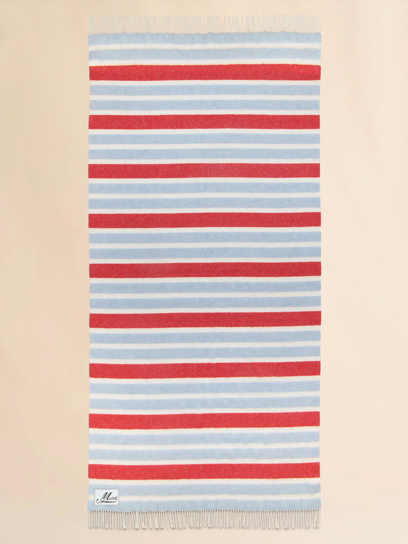 Plaid rayé rouge et bleu clair en laine et alpaga - Autres accessoires - Image 1