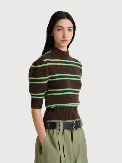 Brown cashmere jumper with openwork knit - Pullovers