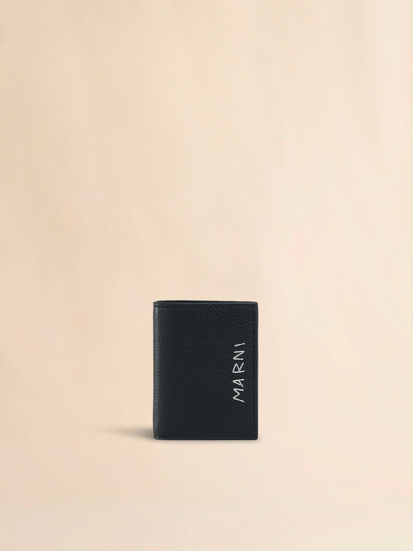 Black leather bifold wallet with Marni mending | Marni 