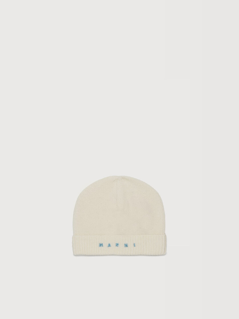 Beige cashmere blend beanie with embroidered Marni logo, Image 1