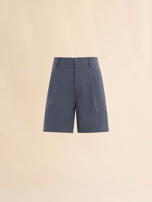 Grey wool tailored shorts with front crease - Pants