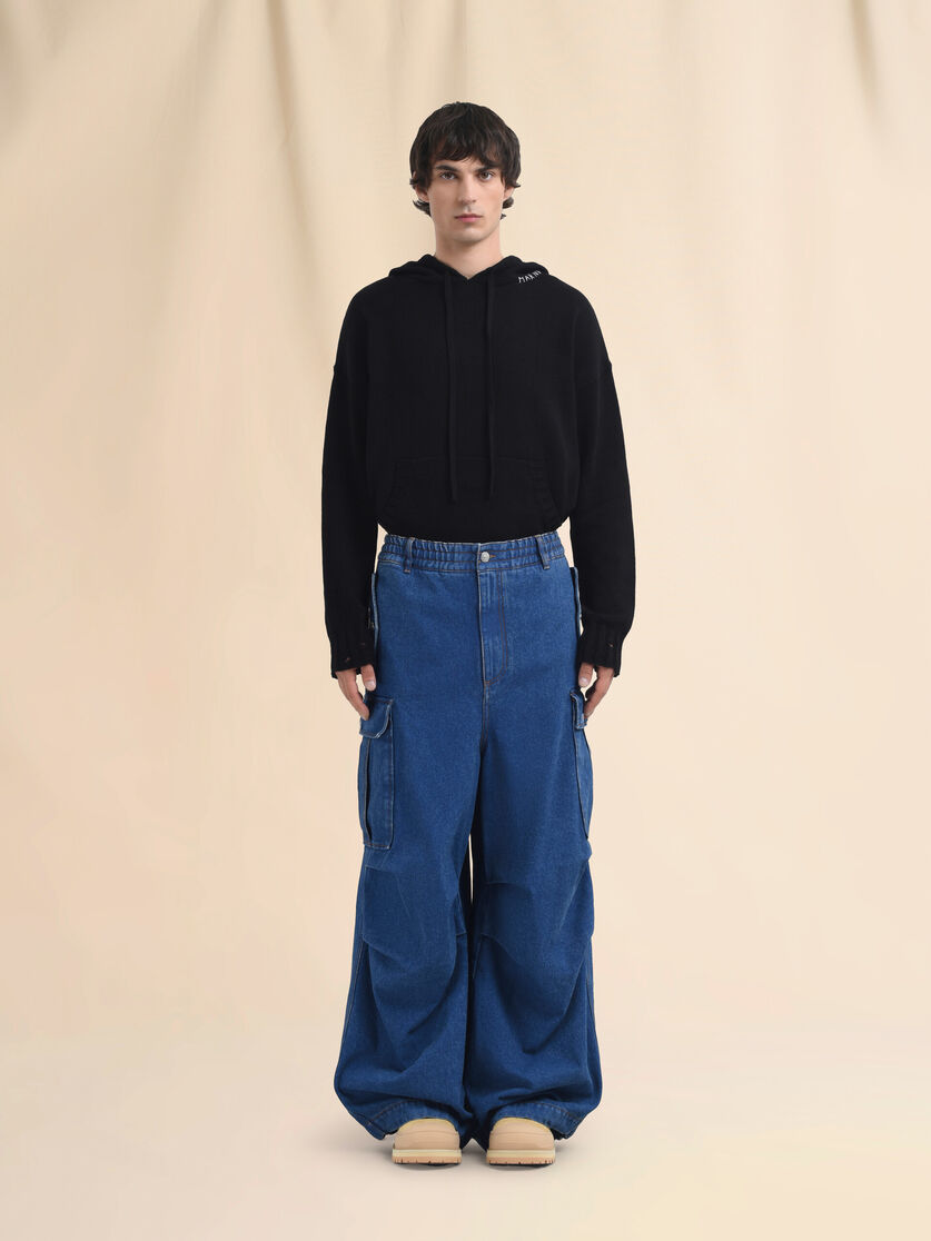 Dark blue denim cargo pants with Marni logo patch - Pants - Image 2