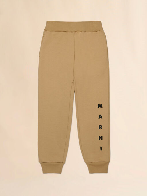 Beige cotton joggers with Marni print - Pants