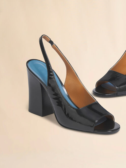 Black leather heeled slingback - Sandals