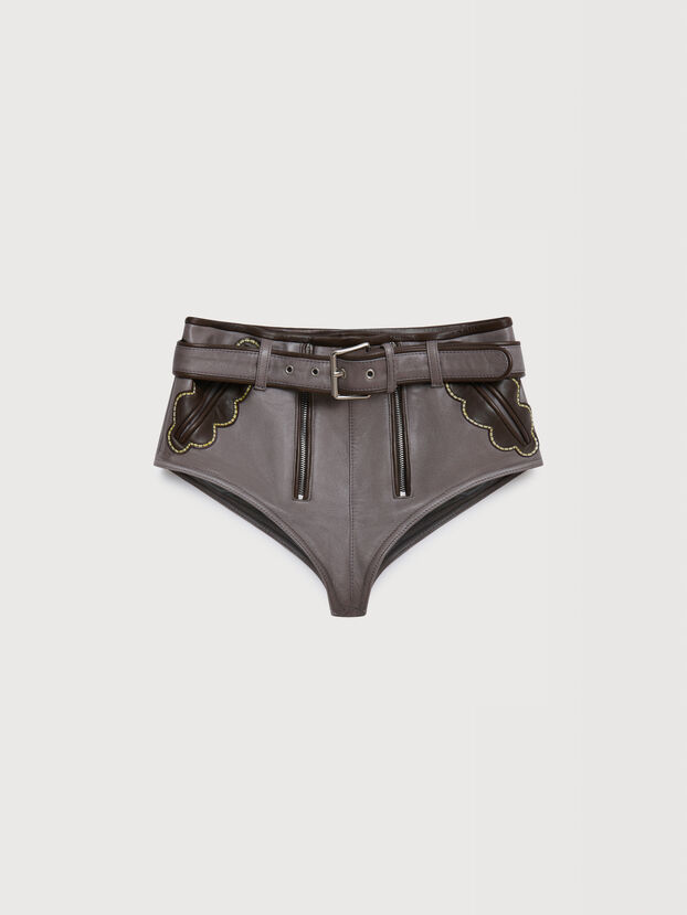 Hot-pants in pelle grigia con tasche - Pantaloni