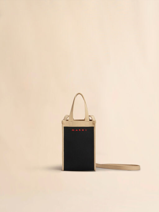 ブラックとベージュ ジャカード製ミニショルダーバッグ - ショルダーバッグ