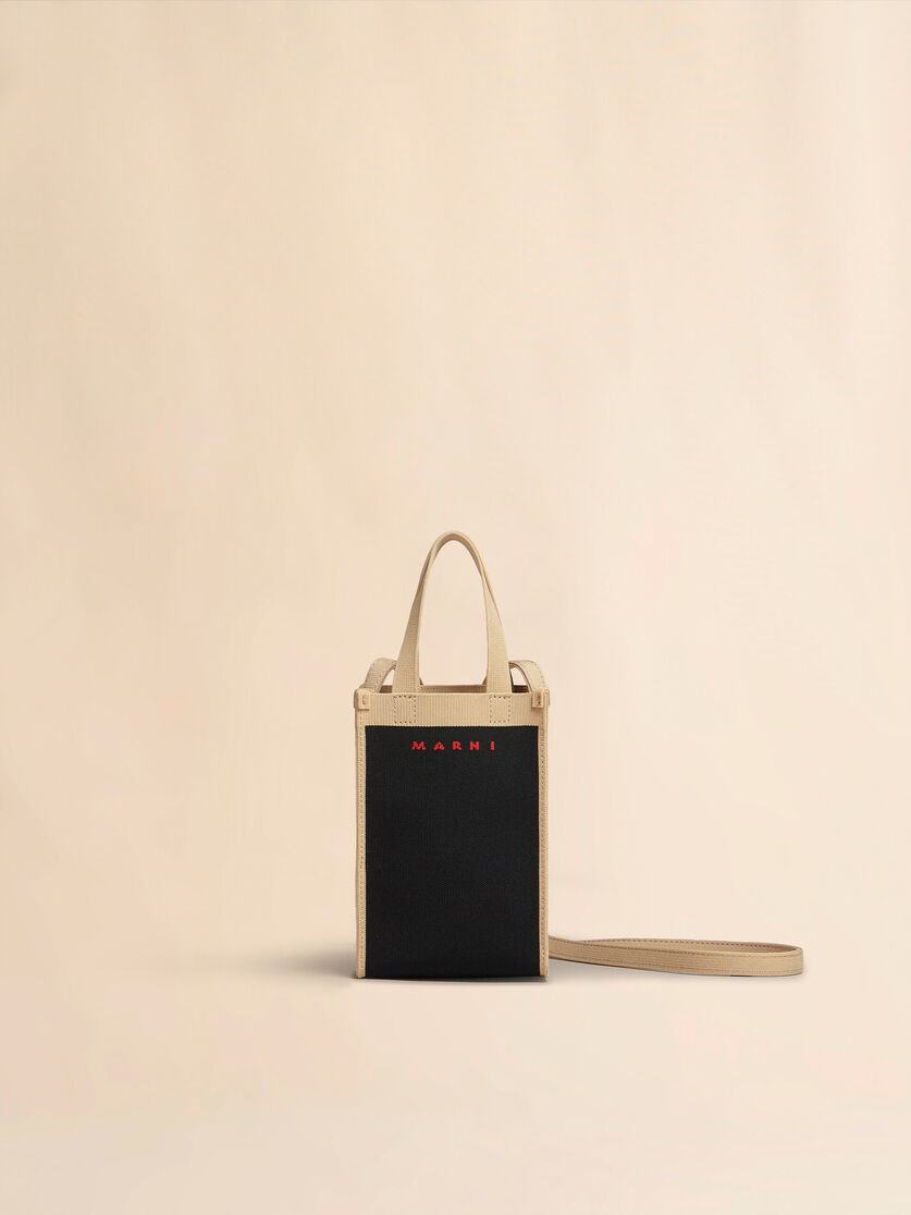 Black and beige Jacquard Mini Shoulder Bag - Shoulder Bags - Image 1