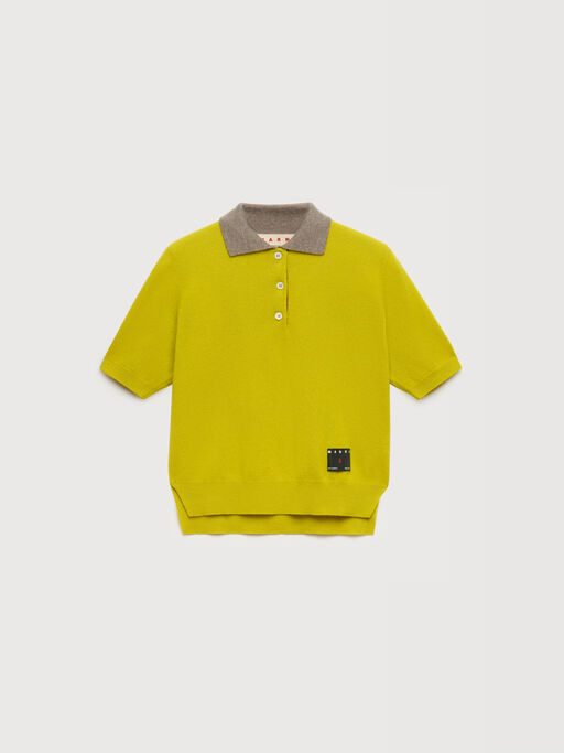 Yellow cashmere polo shirt with contrast collar - Shirts