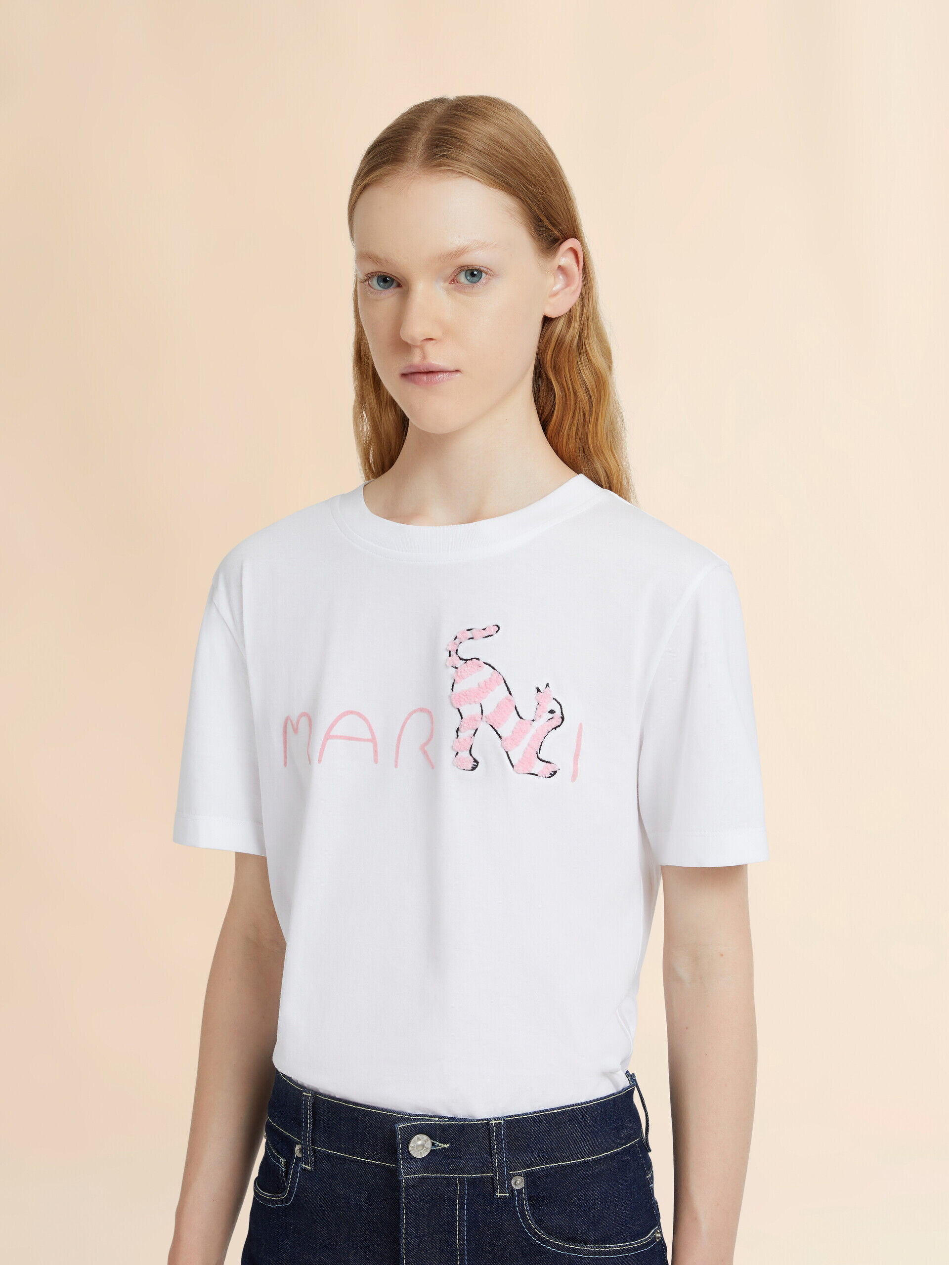 MARNI ロゴ Tシャツ Animal Alphabetロゴ ディープブルー コットンTシャツ | Marni