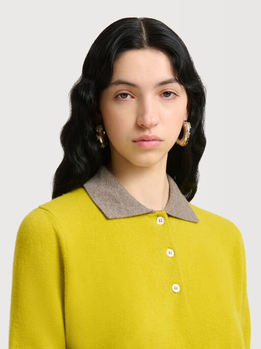 Yellow cashmere polo shirt with contrast collar - Shirts