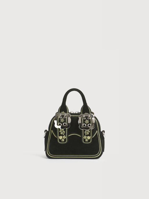 Black suede Belte bag with embroidery - Handbags