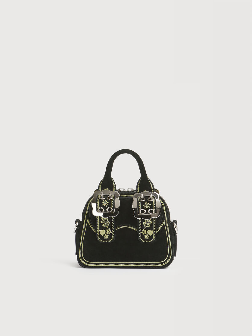 Black suede Belte bag with embroidery, Image 4