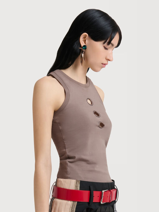 Grey cotton tank top with cut-out polka dots - T-shirts
