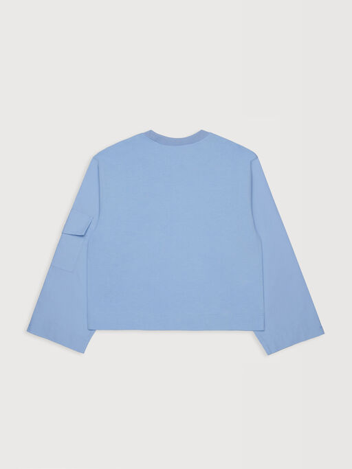 Light blue long-sleeved cotton T-shirt with sleeve pocket - T-shirts
