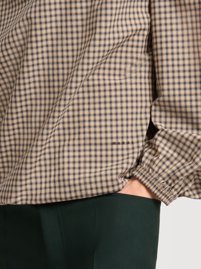Brown checked poplin shirt with funnel neck, Image 5