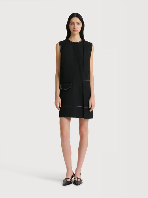 Black wool wrap-effect mini dress with pocket - Dresses