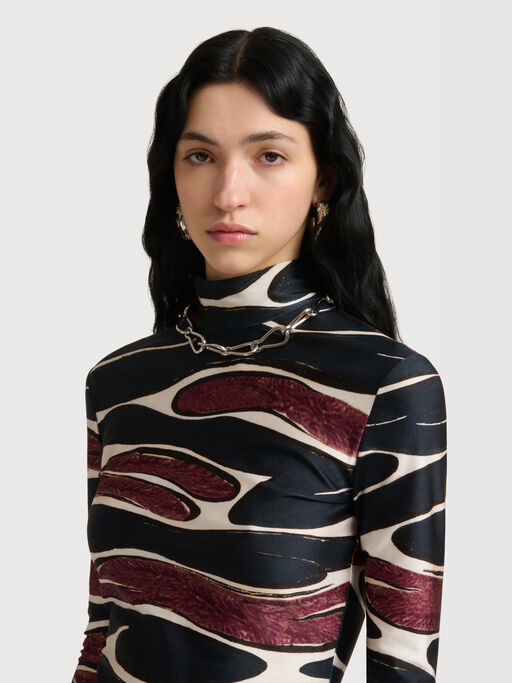 Black lycra top with Crimson Flow print - T-shirts