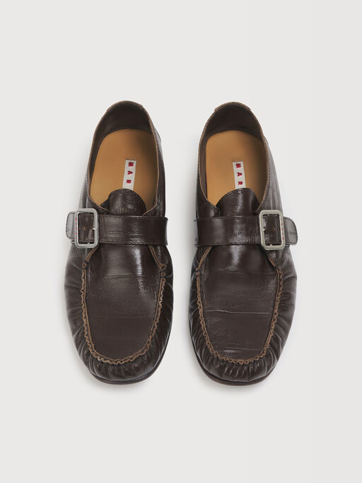 Brown eel-effect leather Wallabee shoe - Mocassin