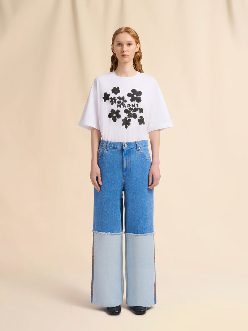 Wide-leg blue denim jeans with extra high cuffs - Pants - Image 2