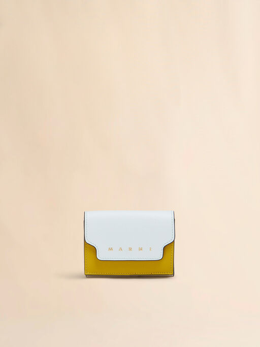 ライトグリーン クリーム イエロー サフィアーノレザー製三つ折りウォレット - 財布