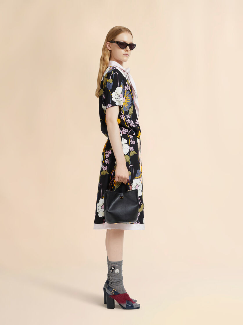 Black leather Pannier bucket bag, Image 2