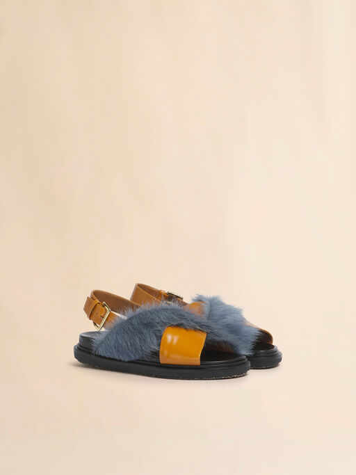 Tan and blue long-hair and leather Fussbett - Sandals