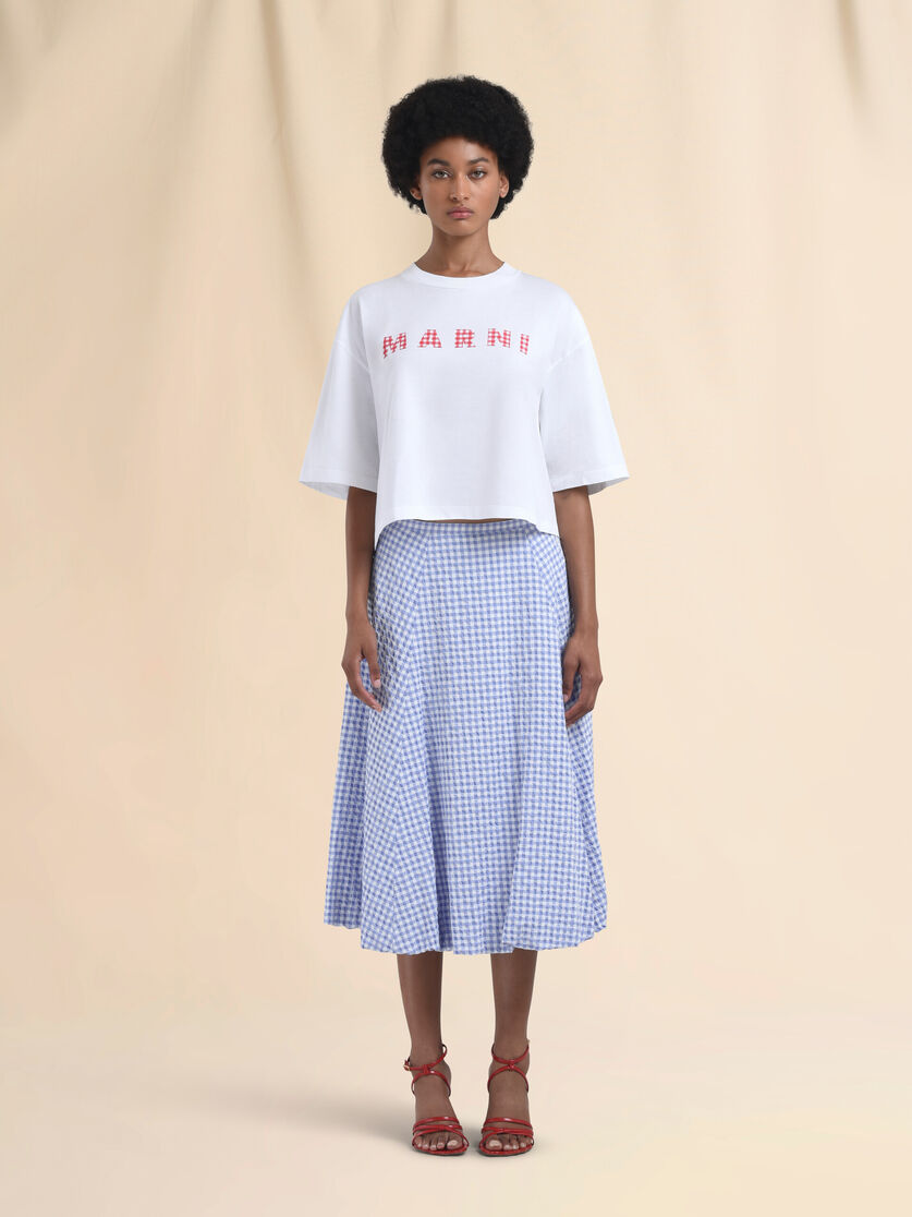 White and light blue checked seersucker skirt - Skirts - Image 2