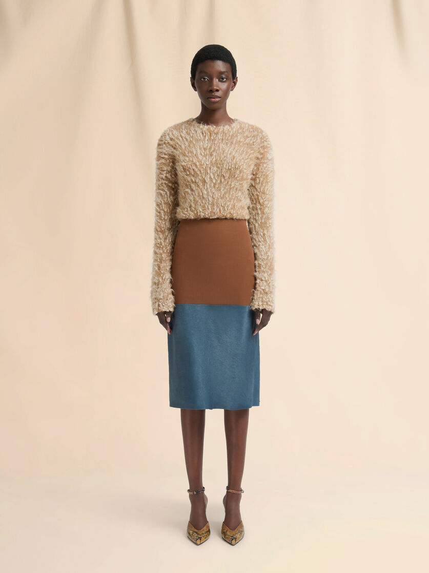 Brown wool skirt with pony hair insert - Skirts - Image 2