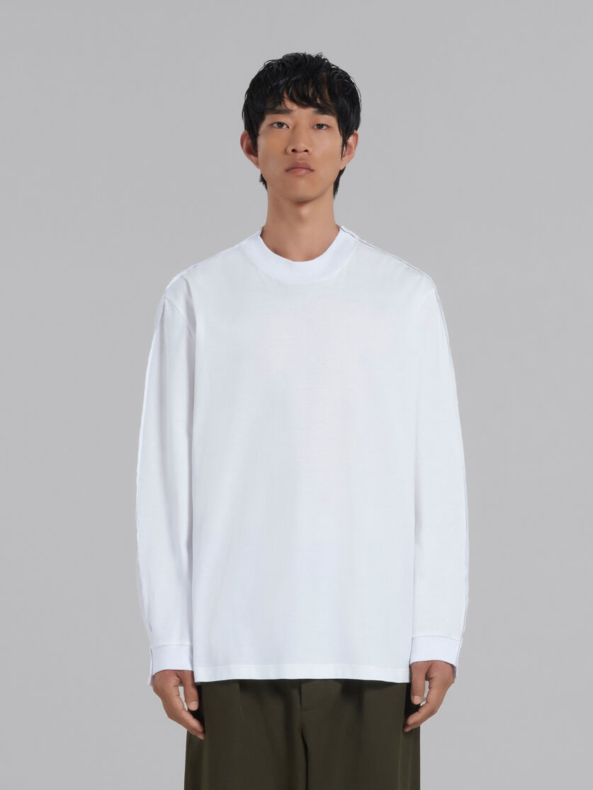 T-shirt à manches longues en coton biologique blanc avec empiècement au dos - T-shirts - Image 2