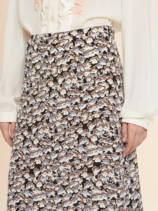 Black crêpe de chine fluid skirt with Anemones print - Skirts