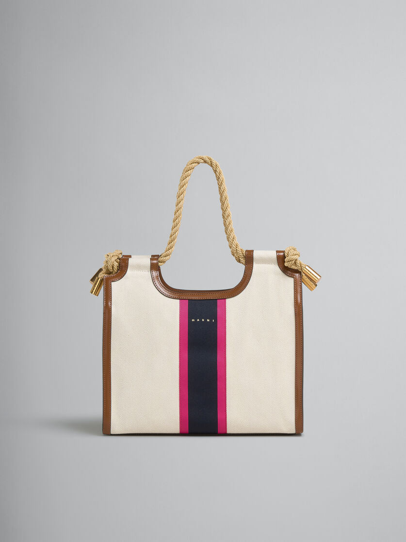 Cream canvas Marcel tote with striped tape - Handbags - Image 1