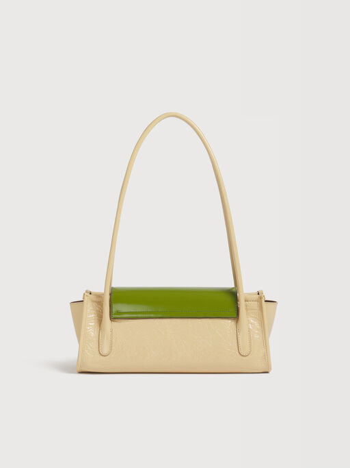 Sac Trunkette en cuir cr&egrave;me et vert - Sacs port&eacute;s &eacute;paule