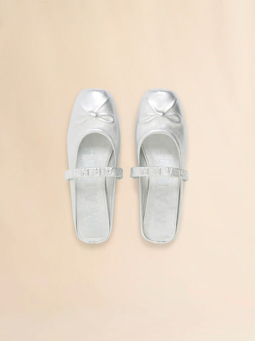Silver leather Little Bow sabot ballet flat - Clogs
