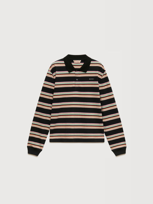 Black and light green striped cotton polo shirt - Shirts