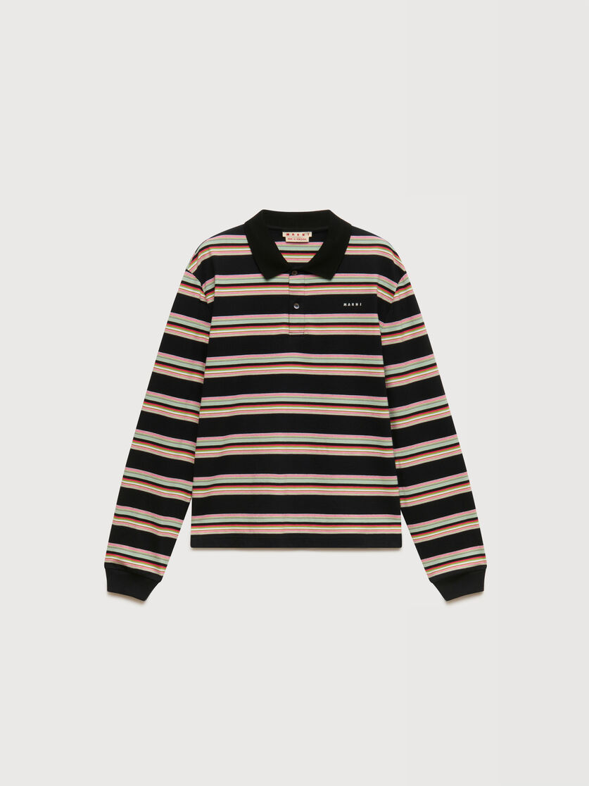Black and light green striped cotton polo shirt, Image 1