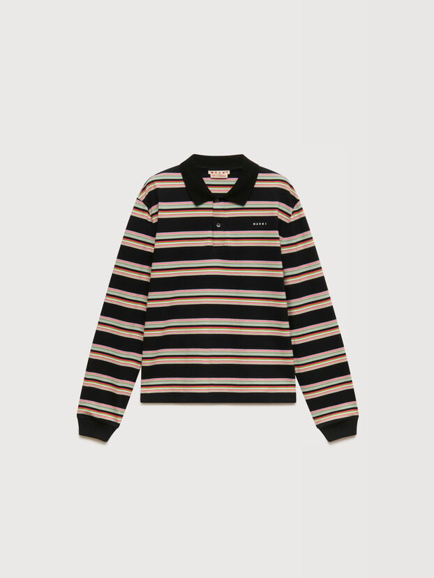 Black and light green striped cotton polo shirt - Shirts