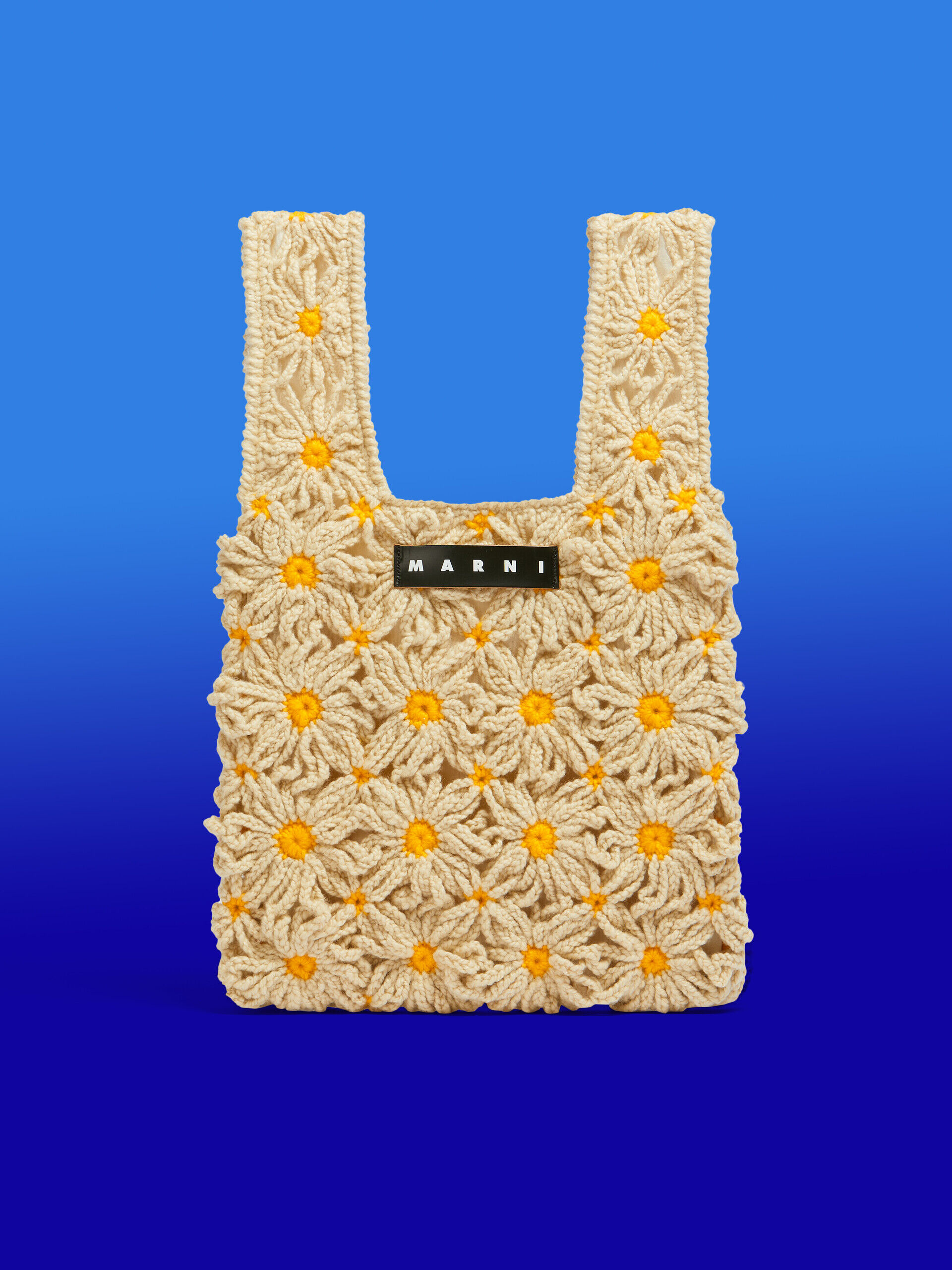 マルニマーケット　クロシェバック ベージュ イエロー クロシェ製 MARNI MARKET FISH クロシェ
