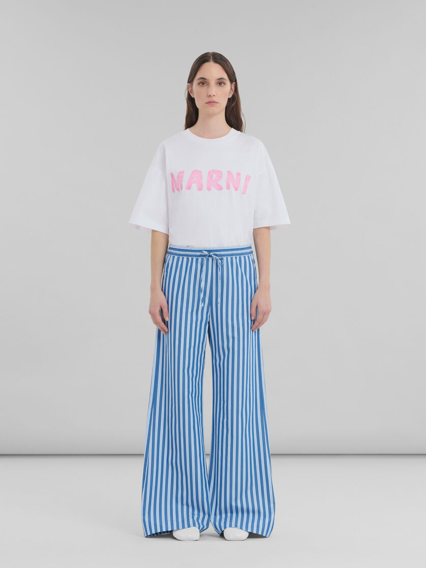 Blue and white striped organic poplin pyjama trousers - Pants - Image 2