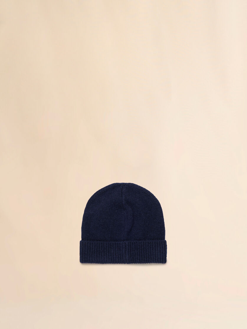 Deep blue wool-cashmere beanie with Marni logo - Caps - Image 2