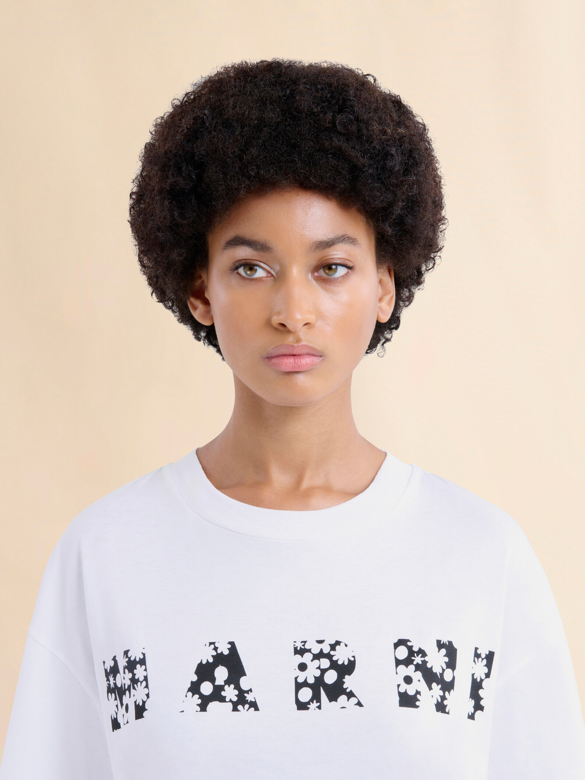Black cotton T-shirt with Marni Pop Fields logo | Marni