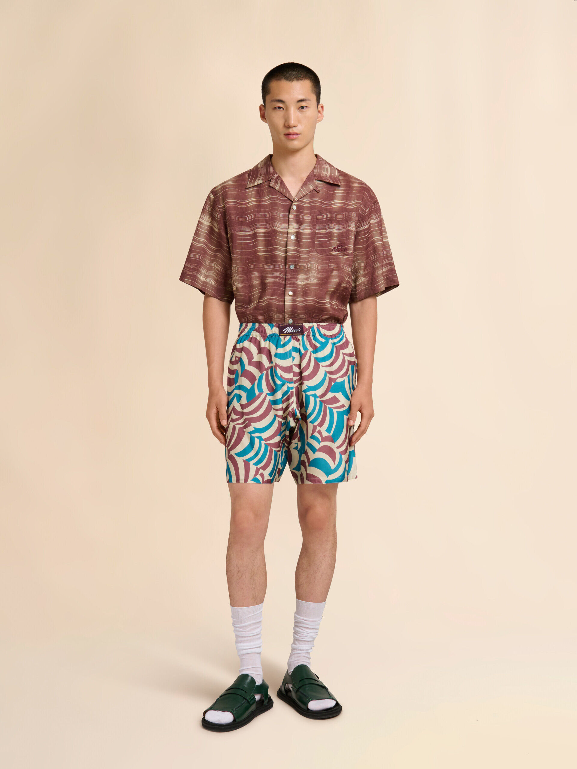 Viscose twill Bermuda shorts with multicoloured Yoyo print | Marni