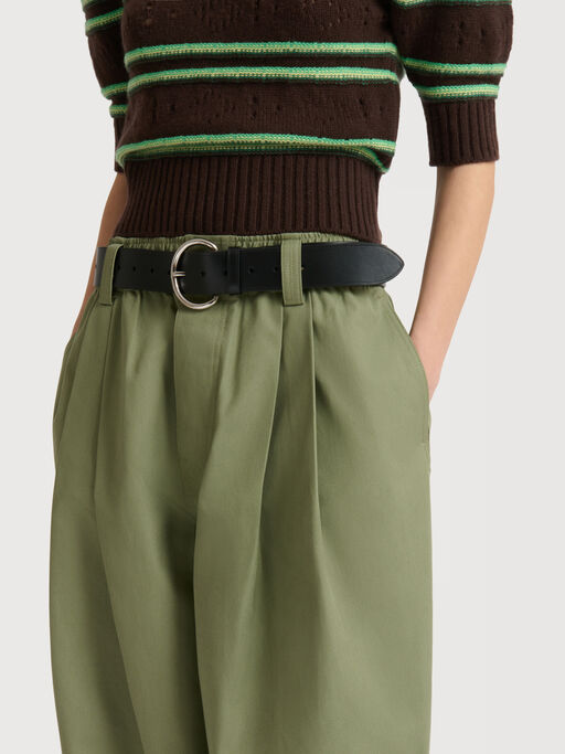 Green canvas trousers with pleats - Pants