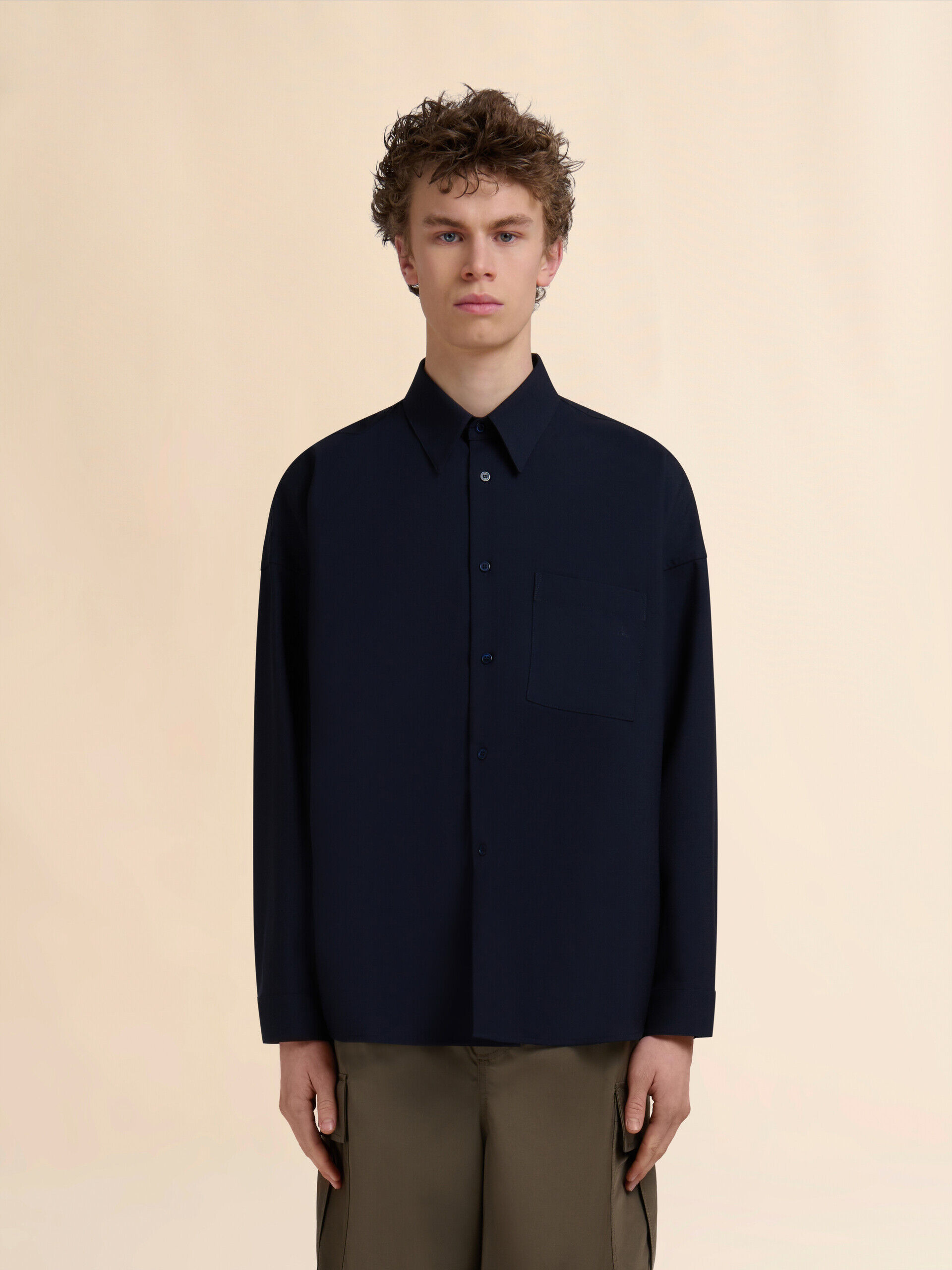 ディープブルー ウール製シャツ ロゴラペル付き | Marni