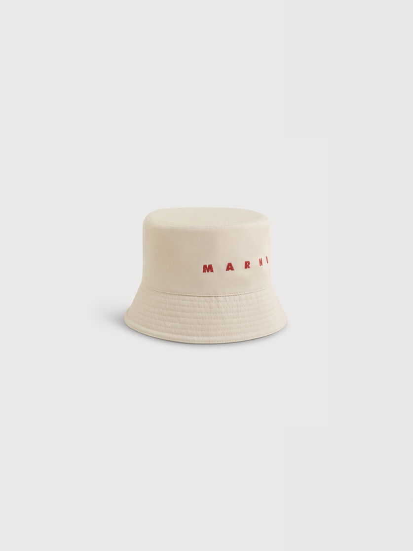 Ivory organic gabardine bucket hat with embroidered logo, Image 1