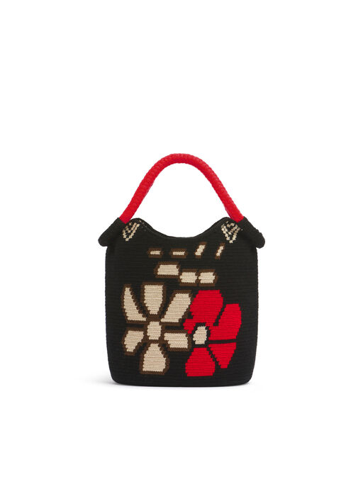ブラック MARNI MARKET FLOWER BUCKET BAG - ショッピングバッグ