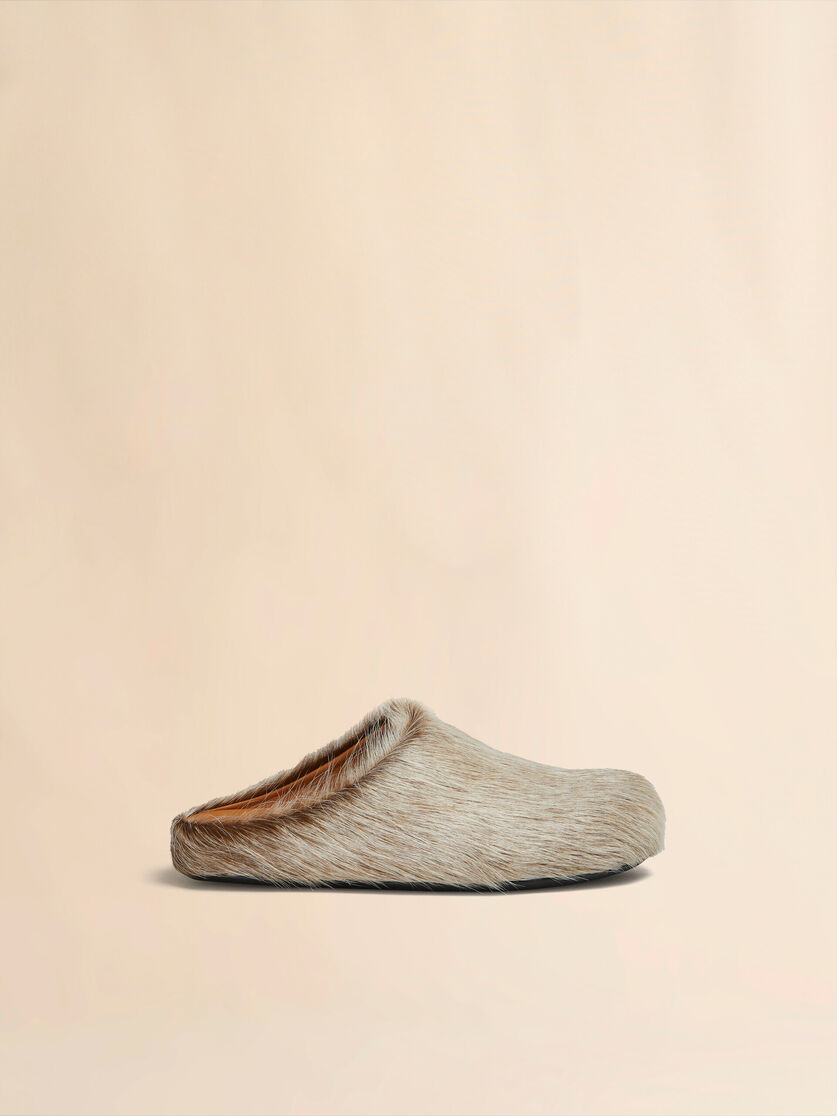 Blue-grey long hair calfskin Fussbett sabot - Clogs - Image 1