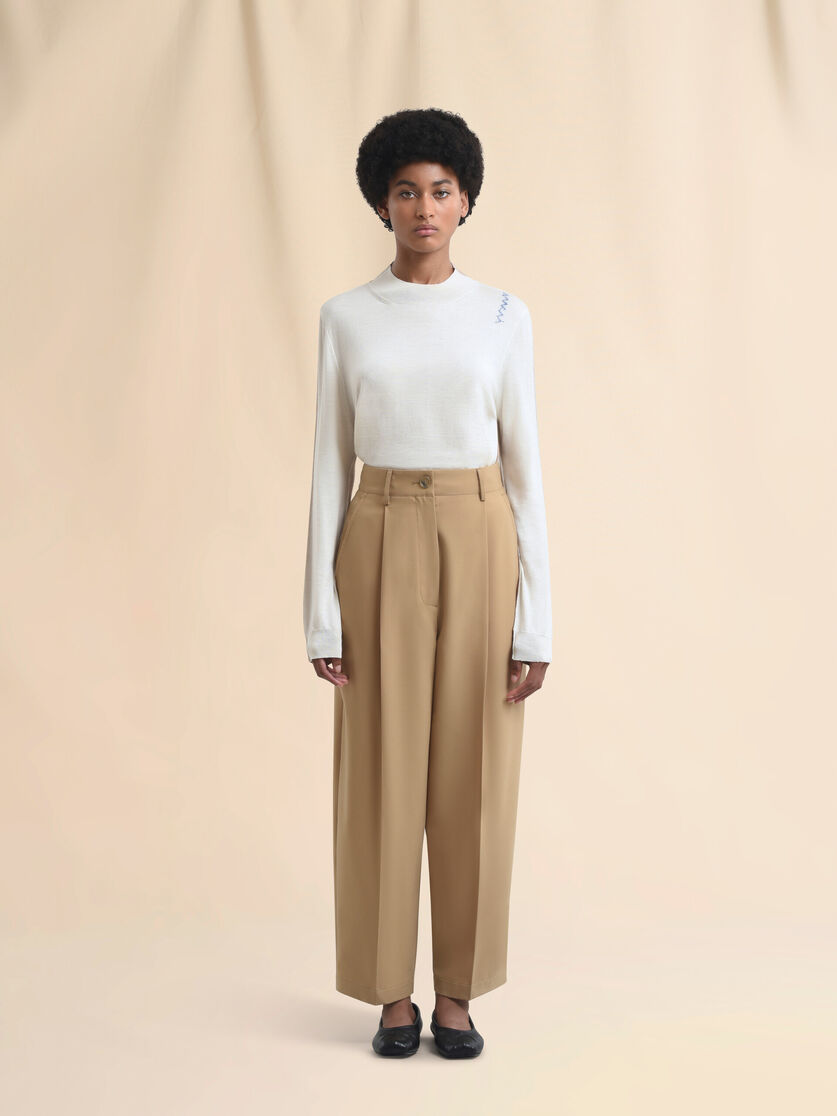 Soft beige wool blend trousers with Marni Symbol - Pants - Image 2