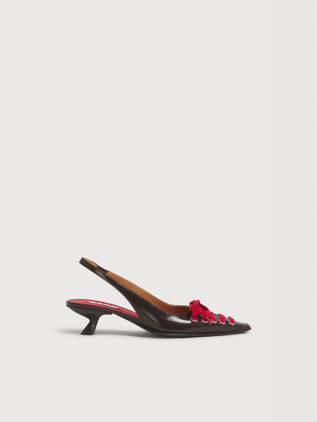 Deep brown leather lace-up slingback - Pumps